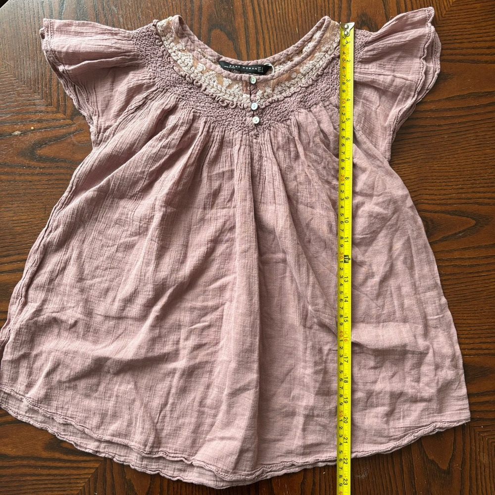 Zara Mauve Pink Smocked Cotton Blouse - Picture 5 of 7